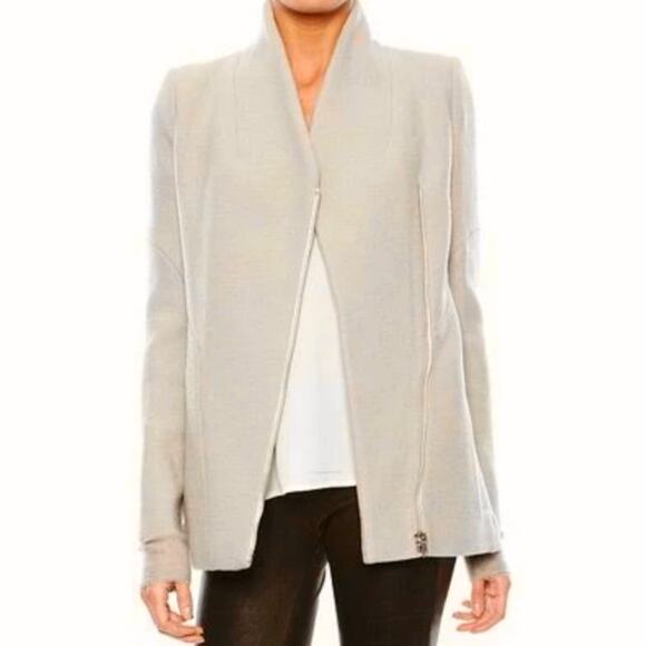 IRO Curty Virgin Wool Longline Slim Moto Jacket Blazer Beige Gray 40 US 8 - Picture 3 of 12